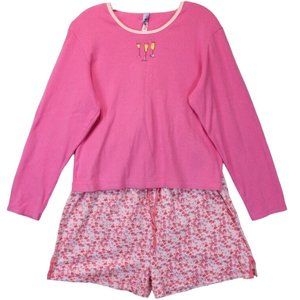 Hue Sleep Shirt Long Sleeve Pajamas Shorts Floral Women X Large 2 Pcs Sleepwear